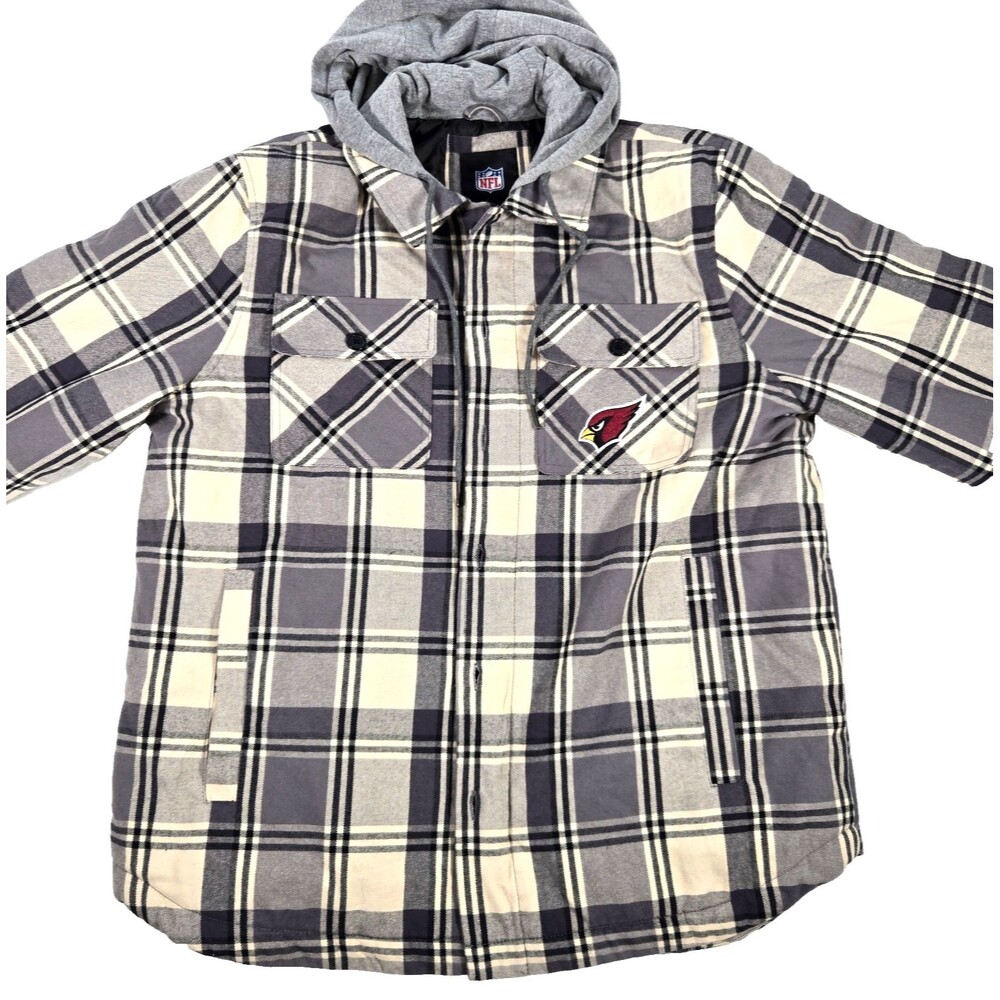Arizona Cardinals NFL Button/Zip Up Hooded Flannel Jacket- Men’s Size L- NWT